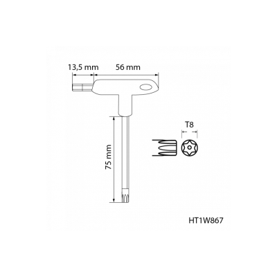 Bezpečnostní klíče Torx typu T, dlouhé TT8