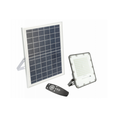 Solární LED reflektor BRAVOS, 50W, 500lm, 6400K, IP65, 120°, solární panel, dálkové ovládání, 3r