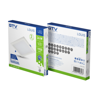 LED svítidlo LOUIS typ downlight, IP54, 24 W, 1920 lm, AC 176–264 V, 50/60 Hz, 120°, 4000 K, montáž na omítku, čtverec