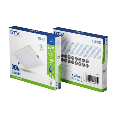 LED svítidlo LOUIS typ downlight, IP54, 24 W, 1920 lm, AC 176–264 V, 50/60 Hz, 120°, 4000 K, vestavné, čtverec