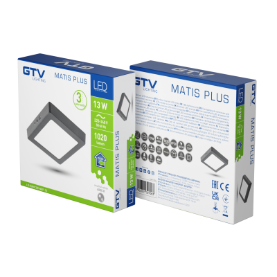 MATIS PLUS LED svítidlo, podsvícení, 13W, černá, 4000K, 1020lm, AC220-240V, přisazená, IP20, 120°