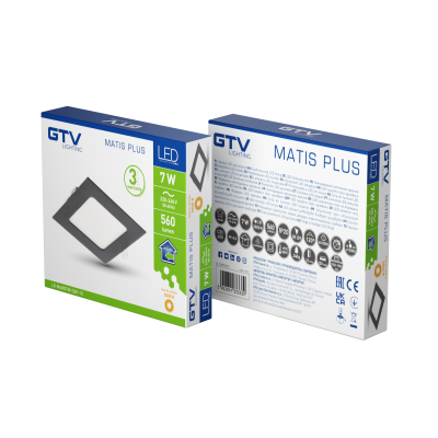 MATIS PLUS LED svítidlo, podhledové svítidlo, 7W, černá, 3000K, 560lm, AC220-240V, zadlabací svítidlo, IP20, 120°