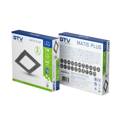 LED MATIS PLUS, podhledové svítidlo, 7W, černá, 4000K, 560lm, AC220-240V, zadlabací svítidlo, IP20, 120°