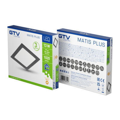 MATIS PLUS LED svítidlo, podhledové, 13W, černá, 3000K, 1020lm, AC220-240V, zadlabací svítidlo, IP20, 120°