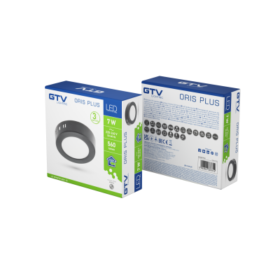 LED svítidlo ORIS PLUS, podsvícení, 7W, černá, 3000K, 560lm, AC220-240V, přisazená, IP20, 120°