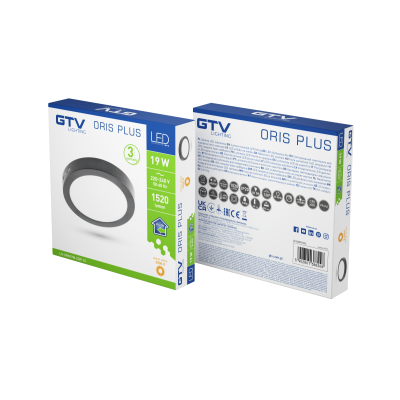 LED svítidlo ORIS PLUS, podsvícení, 13W, černá, 3000K, 1020lm, AC220-240V, povrchová montáž, IP20, 120°