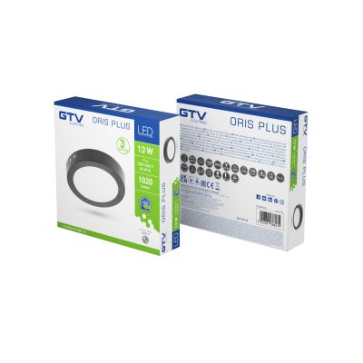 LED svítidlo ORIS PLUS, podhledové svítidlo, 13W, černá, 4000K, 1020lm, AC220-240V, povrchová montáž, IP20, 120°