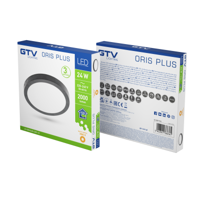 LED svítidlo ORIS PLUS, podsvícení, 24W, černá, 3000K, 2000lm, AC220-240V, povrchová montáž, IP20, 120°