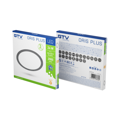 LED svítidlo ORIS PLUS, podhledové svítidlo, 24W, černá, 3000K, 2000lm, AC220-240V, zapuštěné, IP20, 120°