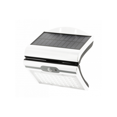 RAMOS Solární fasádní svítidlo s pohybovým / soumrakovým senzorem, 50W, 300lm, 3,7V 1800mAh, IP44, 6000K, bílá