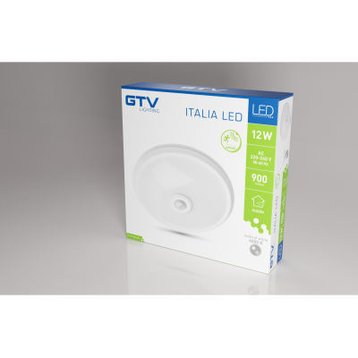 Stropní světlo ITALIA LED s pohybovým čidlem, 12 W, 900 lm, IP20, AC 220–240 V, 50/60 Hz, 360°, 4000 K