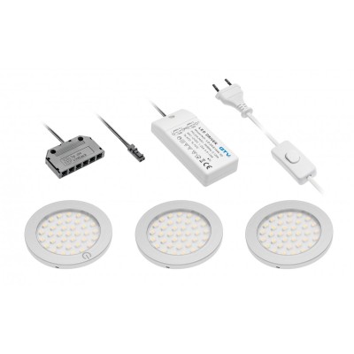 Sada 3 castello LED svítidel, první ve spínači, napájení 15W, 12V DC, teplá bílá, rozvaděč