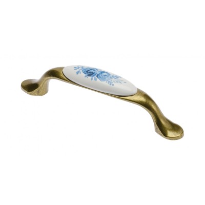 Úchytka porcelánová 0728 A-Blue Rose antická mosaz
