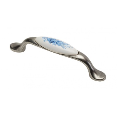 Úchytka porcelánová 0728 A-Blue Rose antické stříbro