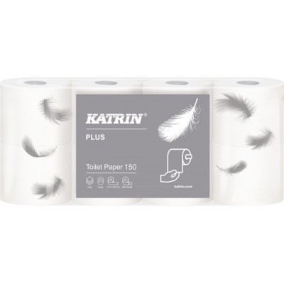 Katrin Plus 3vrstvý, 150 útržků, lepená celulóza 8ks/bal,7bal./krt.
