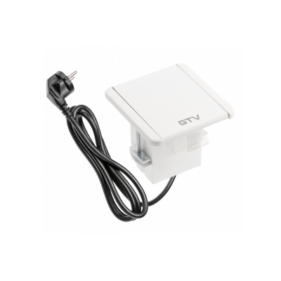 Nábytková zásuvka s výklopnou klapkou, 1x zásuvka schuko, 2xUSB A RJ45, kabel 1,5m, černá, bílá