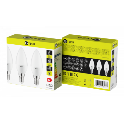 G-TECH LED Světelný Zdroj, 3ks., A-G, C37, 4000K, E14, 5.0W, AC220-240V, 180°, 400lm, 54mA