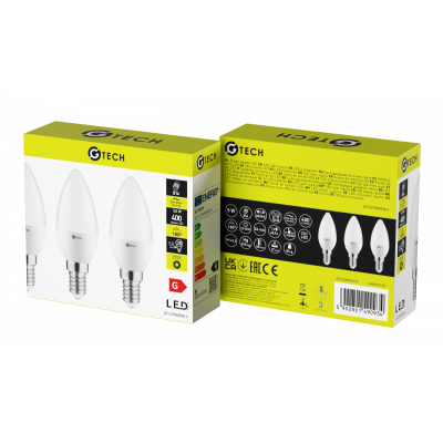 G-TECH LED Světelný Zdroj, 3ks., A-G, C37, 3000K, E14, 5.0W, AC220-240V, 180°, 400lm, 54mA