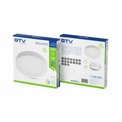 LED svítidlo BOLERO, 18 W, 1600 lm, AC 175–250 V, 50/60 Hz, PF 0,5, RA 80, IP40, vyzařovací úhel 120°, 6 v 1