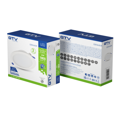 LED svítidlo DENVER typ downlight, IP54, 20 W, 1800 lm, AC 176–264 V, 50/60 Hz, 120°, 4000 K, vestavné, bílé