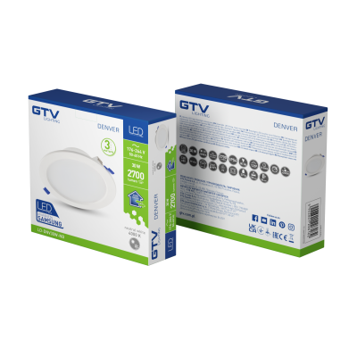 LED svítidlo DENVER typ downlight, IP54, 30 W, 2700 lm, AC 176–264 V, 50/60 Hz, 120°, 4000 K, vestavné, bílé