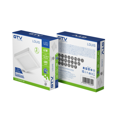 LED svítidlo LOUIS typ downlight, IP54, 6 W, 480 lm, AC 176–264 V, 50/60 Hz, 120°, 4000 K, montáž na omítku, čtverec