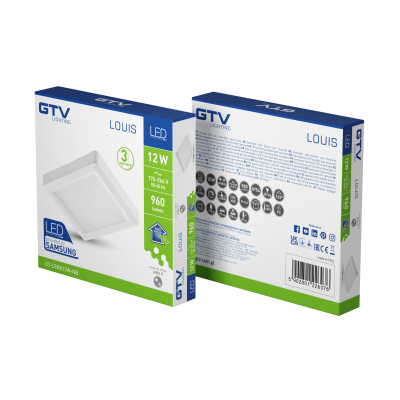 LED svítidlo LOUIS typ downlight, IP54, 12 W, 960 lm, AC 176–264 V, 50/60 Hz, 120°, 4000 K, montáž na omítku, čtverec