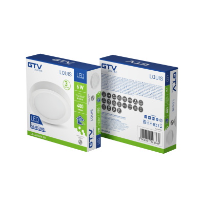LED svítidlo LOUIS typ downlight, IP54, 6 W, 480 lm, AC 176–264 V, 50/60 Hz, 120°, 4000 K, montáž na omítku, kruhové