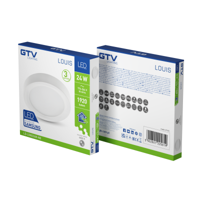 LED svítidlo LOUIS typ downlight, IP54, 24 W, 1920 lm, AC 176–264 V, 50/60 Hz, 120°, 4000 K, montáž na omítku, kruhové