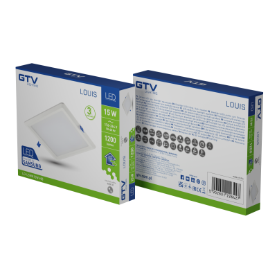 LED svítidlo LOUIS typ downlight, IP54, 15 W, 1200 lm, AC 176–264 V, 50/60 Hz, 120°, 4000 K, vestavné, čtverec