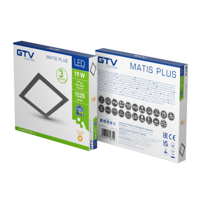 MATIS PLUS LED svítidlo, svítidlo pro podélník, 19W, černá, 3000K, 1520lm, AC220-240V, zadlabací svítidlo, IP20, 120°