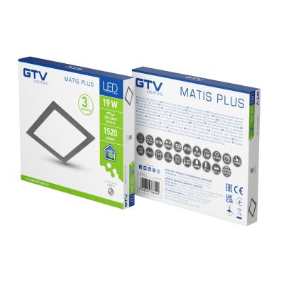 MATIS PLUS LED svítidlo, stropní svítidlo, 19W, černá, 4000K, 1520lm, AC220-240V, zadlabací svítidlo, IP20, 120°
