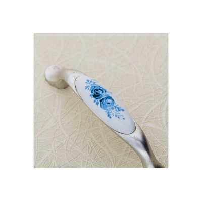 Úchytka porcelánová 0728 A-Blue Rose antické stříbro