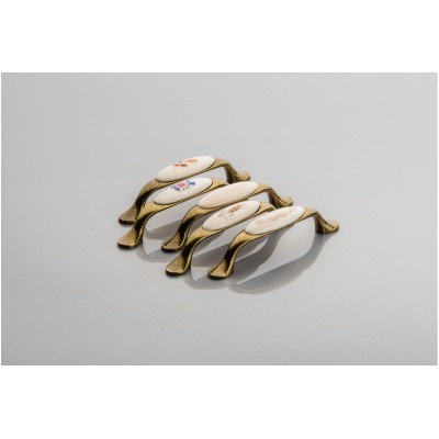 Úchytka porcelánová 0728-PK, K-klas antická mosaz