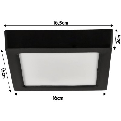 BERGE Čtvercový LED panel přisazený - černý - 12W - PC - neutrální bílá