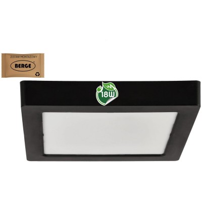 BERGE Čtvercový LED panel přisazený - černý - 18W - PC - neutrální bílá