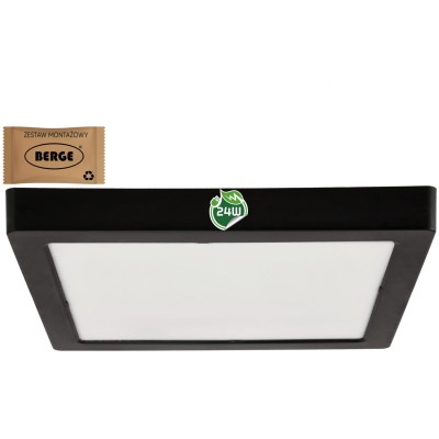 BERGE Čtvercový LED panel přisazený černý - 24W - PC - neutrální bílá