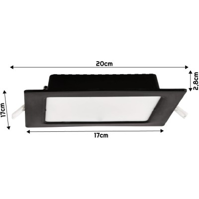 BERGE Čtvercový LED panel zapuštěný - černý - 12W - PC - neutrální bílá