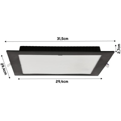 BERGE Čtvercový LED panel zapuštěný černý - 24W - PC - neutrální bílá