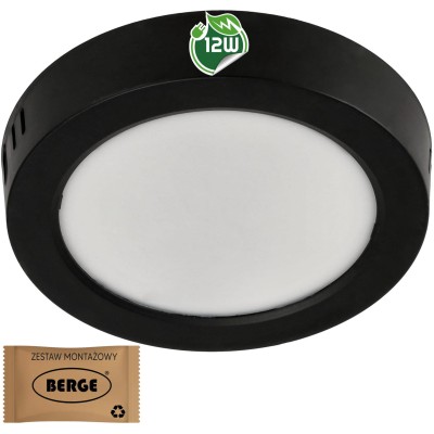 BERGE Kulatý LED panel přisazený - černý - 12W - PC - neutrální bílá