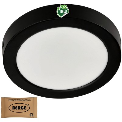 BERGE Kulatý LED panel přisazený - černý - 18W - PC - neutrální bílá