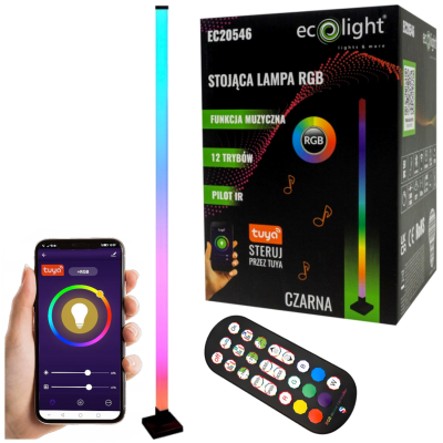 ECOLIGHT LED RGB stojací lampa TUYA, černá + dálkový ovladač