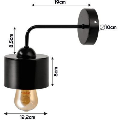 BERGE Nástěnná lampa 1x E27 HRNEK ČERNÝ