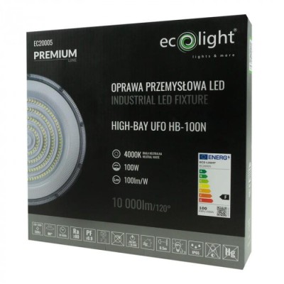 ECOLIGHT Průmyslová lampa HIGH BAY 100W IP65, studená bílá