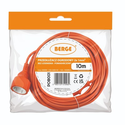 BERGE Prodlužovací kabel 10m - 2x1mm2 - 13A - 2000W