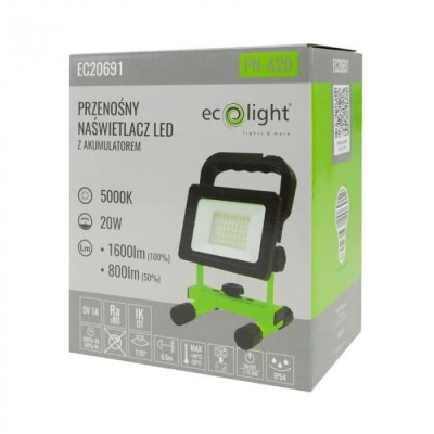 ECO LIGHT Přenosný 20W LED reflektor s baterií