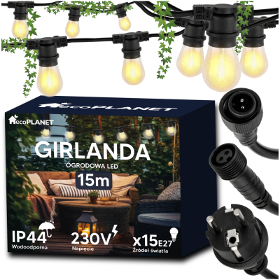 BERGE Zahradní girlanda 15m + 16x 1W LED žárovka