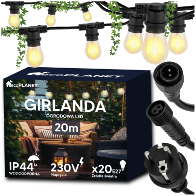 BERGE Zahradní girlanda 20m + 21x 1W LED žárovka