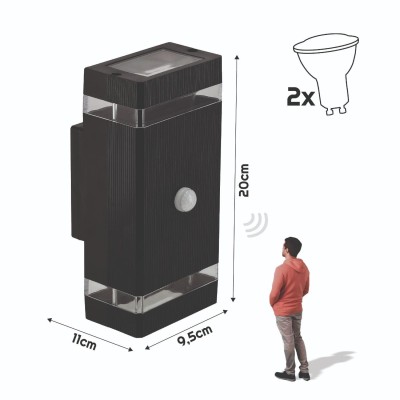 BERGE Fasádní svítidlo 2xGU10 HANEO DUO PIR PC - černé