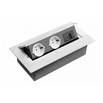 Nábytková zásuvka 2x zásuvka schuko, USB A+C, bez kabelu, bílá
